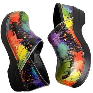 Dansko Professional Paint Splatter Clogs 39 8-8.5 Art Teacher Patent Nurse Chef